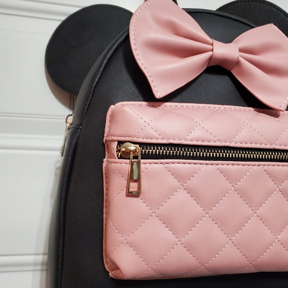 Minnie Mouse Pink Quilted Front Pocket Mini Backpack with Ears - Picture 14 of 16